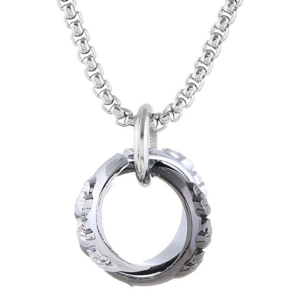 

pendant necklaces punk rock stainless steel chain necklace for men women alloy skull cross statement round long fashion jewelry gift, Silver