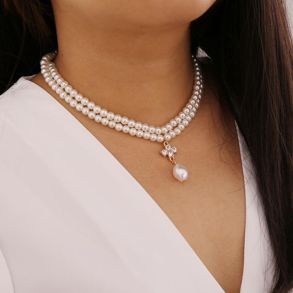 

women's simple jewelry with pearl necklaces and double-layer rhinestone pearls have a versatilechain for women wholesale chains, Silver