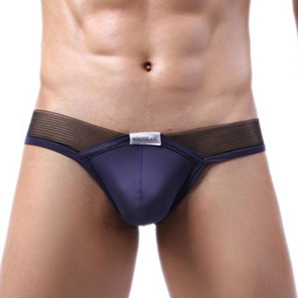

underpants men ice silk low waist briefs thongs underwear bulge pouch men's summer solid color, Black;white