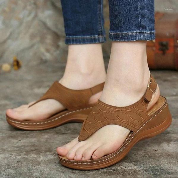 

sandals ladies thong shoes 2021 fashion embroidery platform clip toe wedges women's buckle strap casual female footwear1, Black