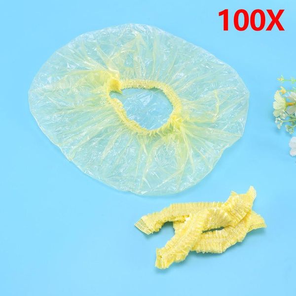 

disposable one-off el home shower bathing clear hair elastic caps hats spa salon bathroom cap bath