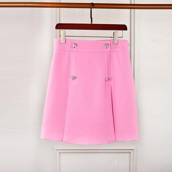 

skirts runway summer fashion women luxury high waist short tiger head button pleated pink color brand a tide clothes mgp2, Black