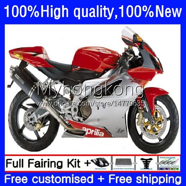 Feedings de motocicleta para Aprilia RSV 1000 R1000R RSV1000R Mille RV60 Cowling 9no.23 RSV-1000 RSV1000 R $ 03 04 05 06 RSV1000RRS 2003 2004 2006 Kit de corpo vermelho prata quente