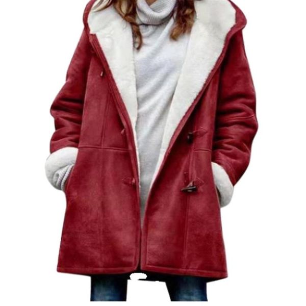 Kadın Ceketler Moda Kadın Ceket Güz Kış Sıcak Ceket Katı Kapüşonlu Üstleri Orta Uzunlukta PU Deri Yastıklı Giyim Rüzgar Geçirmez Hırka Bezi
