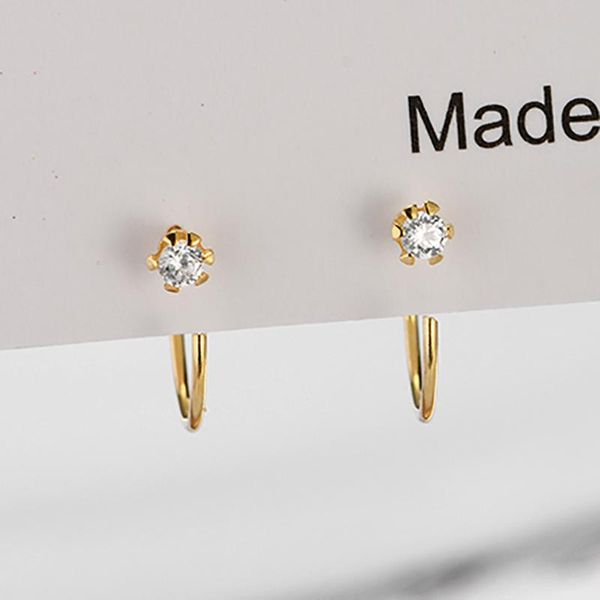 

stud martick fashion europe brand shining cubic earrings 925 sterling silver gold color simple ear for woman wedding jewelry gse72, Golden;silver