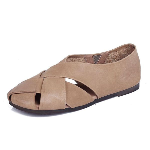 

summer mori women's literary pure leather fish mouth flat sandals, Black