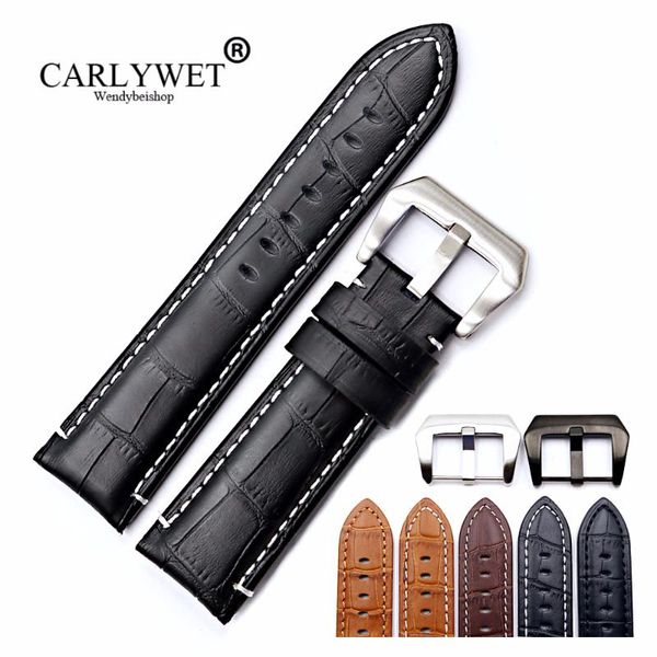 

watch bands carlywet 22 24mm wholesale real leather watchbands handmade thick replacement wrist band strap belt with screw buckle, Black;brown