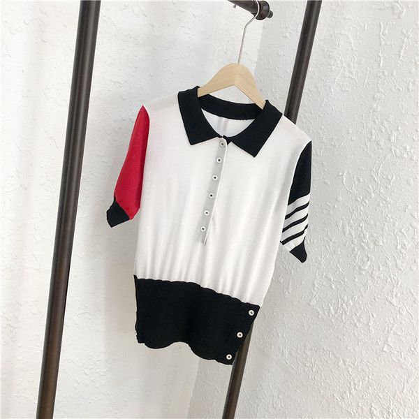 

1117tb square neck short stripe blocked five point sleeve color contrast thin t-shirt air conditioner women's, White