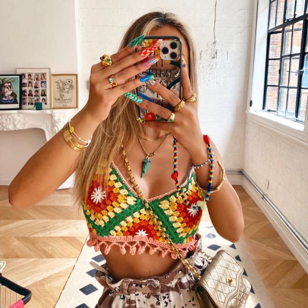 

women's tanks & camis boho inspired mult-color knitted for women straps crochet cotton beach crop tank, White