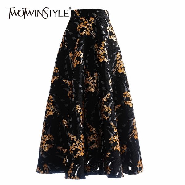 

print embroidery skirt for women high waist hit color ruched vintage skirts female fashion new clothing spring 210428, Black