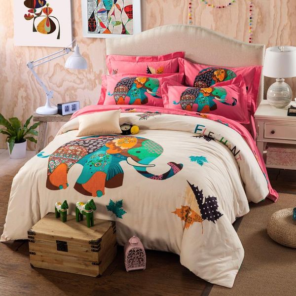 

bedding sets home textiles elephant 100% thick cotton set king bed pillowcase size, cover linen 4pcs  sheet duvet