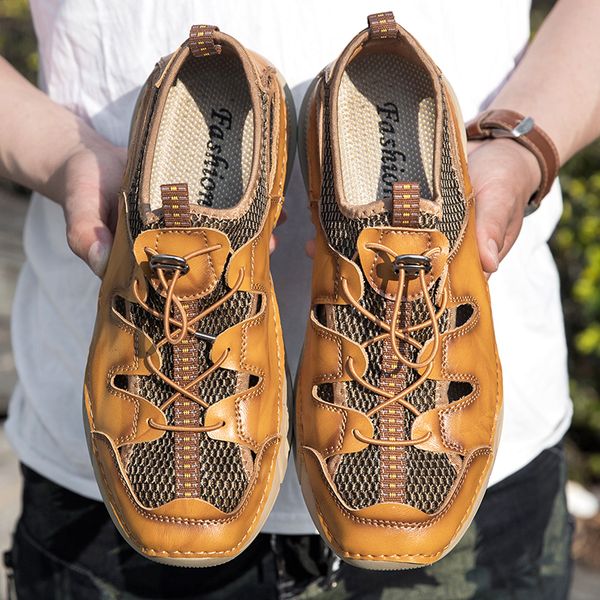 

mens sandals summer breathable mens leather shoes outdoor wading sneakers comfortable men beach sandals man gladiator sandals, Black