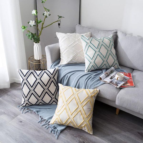 

50x50cm american cotton linen geometric car waist home sofa cushion cover coffee shop villa embroidery thicken pillow case cushion/decorativ