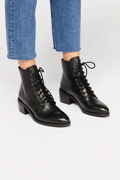 

boots winter 2021 square heel middle 40-43 front lace up low barrel, Black