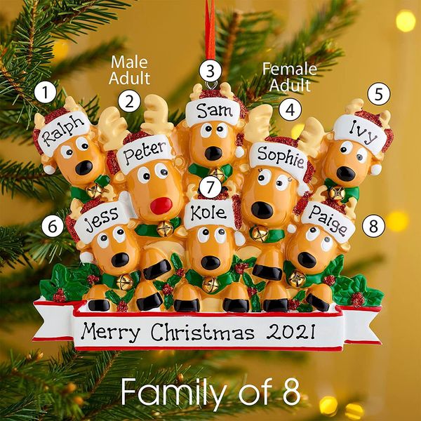 Feliz Natal Decorações Decorações DIY Nomes Saudação Palavras Indoor Decor Resina Elk Ornaments em 7 Edições Co005