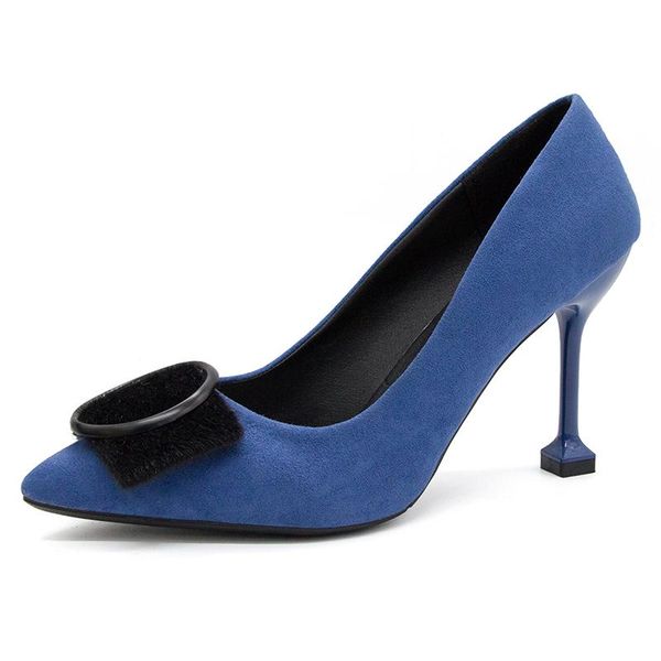 

featured fashion suede with bow shallow mouth 7cm high heels wild pointed comfortable heels. dress shoes, Black