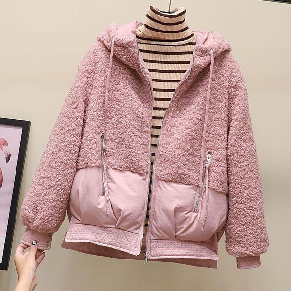

cotton padded clothing women's short 2021 winter type bread ins thickened fashion lamb wool coat splicing jackets, Black;brown