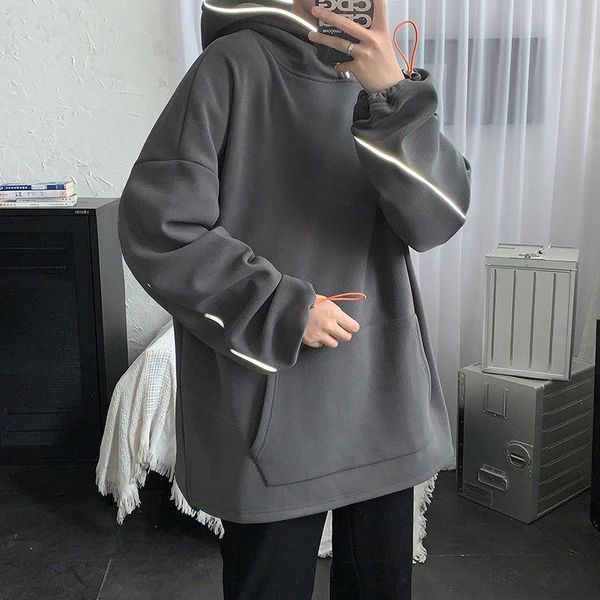 

men's hoodies & sweatshirts men streetwear loose hip-hop pullover hoodie mens m-5xlkorean plus fleece warm fashion casual hooded sweats, Black