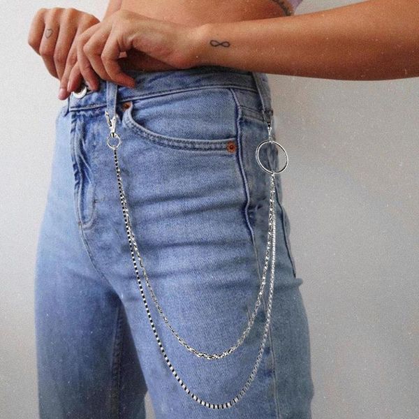 

belts fashion metal pants waist chain punk rock men women key big ring wallet keychain jeans hip-hop jewelry accessories, Black;brown