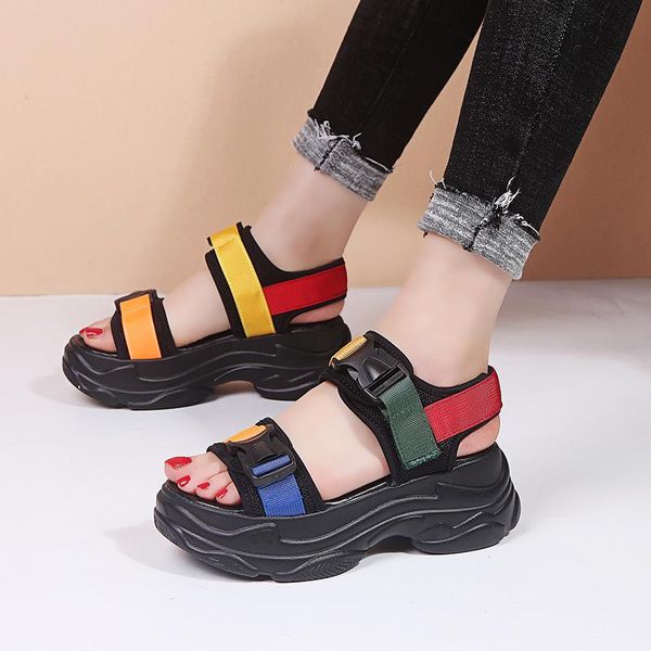 

drop 2021 fashion platform women sandals ladies casual peep-toe wedges shoes woman sandalias mujer black white