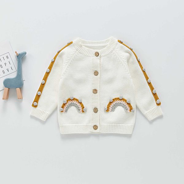 

baby knitted cardigan with rainbow pattern coats fashion single-breasted fur ball sweater jacket for girls boys knitwear 0-3y y1024, Blue