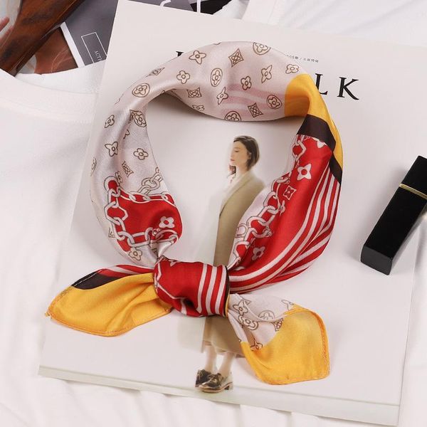 

scarves 2021 silk satin small square scarf women wild simulation dual-use headband, Blue;gray