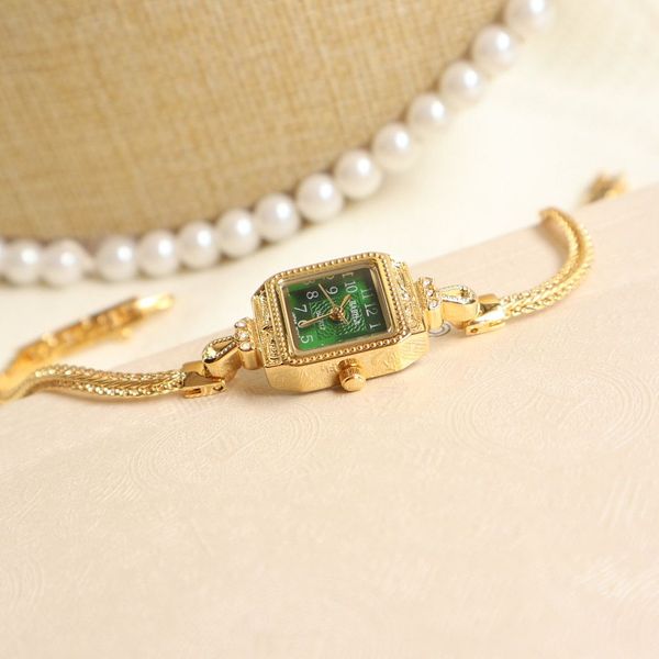 

small and delicate light luxury fine watch retro hand chain type square gold plating bracelet wristwatch for women 6227l258z, Slivery;brown