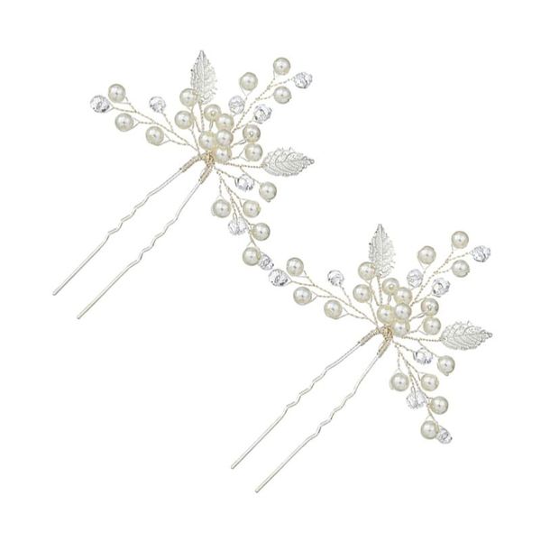 

hair clips 1 pair pearl leaf bride hairpin shiny rhinestone wedding party headdress decor
