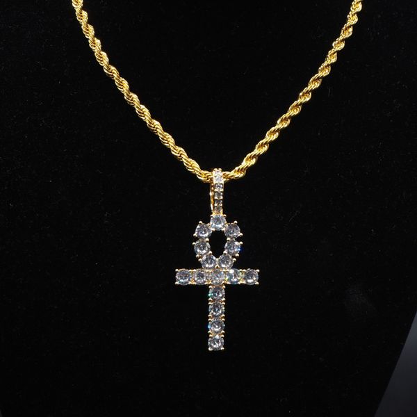 

design necklace fashion pendant luxury jewelry creative with large zircon anko life cross hip hop, Silver