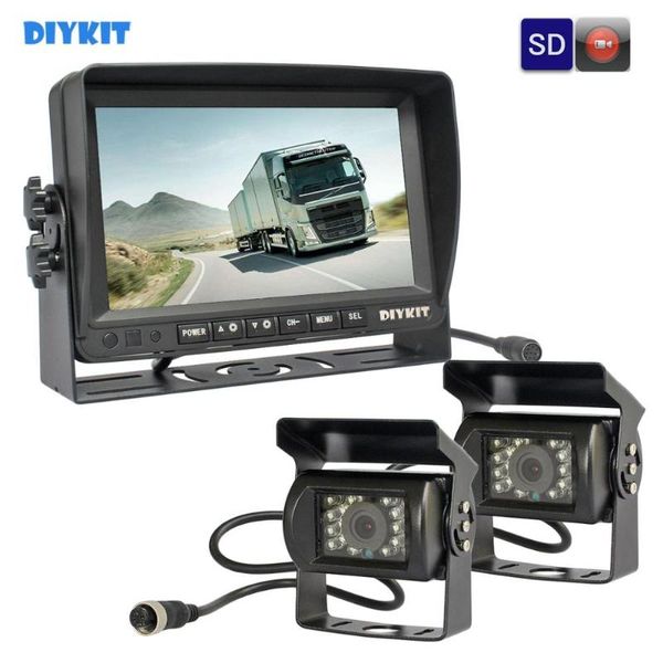 

car rear view cameras& parking sensors diykit ahd 7" ips monitor waterproof ir 960p led camera with sd video recording 1v2