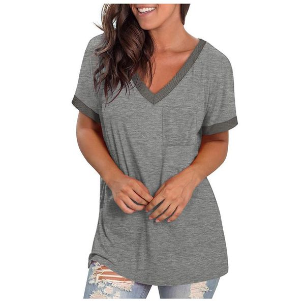 

women's short sleeve v-neck tshirts pocket loose t-shirt women casual soft tee shirts female harajuku mujer camisetas, White