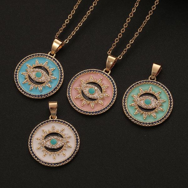 

pendant necklaces fashion geometric eye gold copper micro-inlaid zircon lucky sweater chain for women's party jewelry unisex, Silver