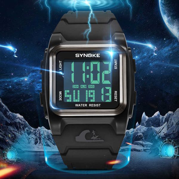 SYNOKE Große Zahlen Männer Sport Uhr Digitale Multifunktions Alarm Chrono 5Bar Wasserdichte LED Quadrat Armbanduhren Uhr reloj hombre G1022