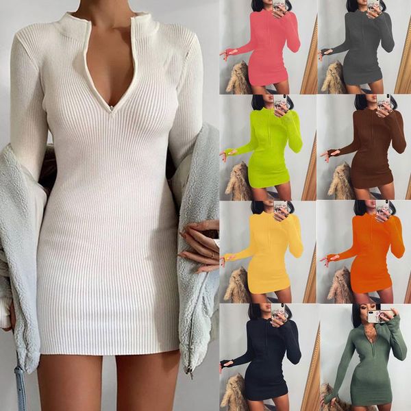 

casual dresses women's autumn/winter 2021 long-sleeved dress explodeable versatile neckline zipper slim wrap buttock, Black;gray