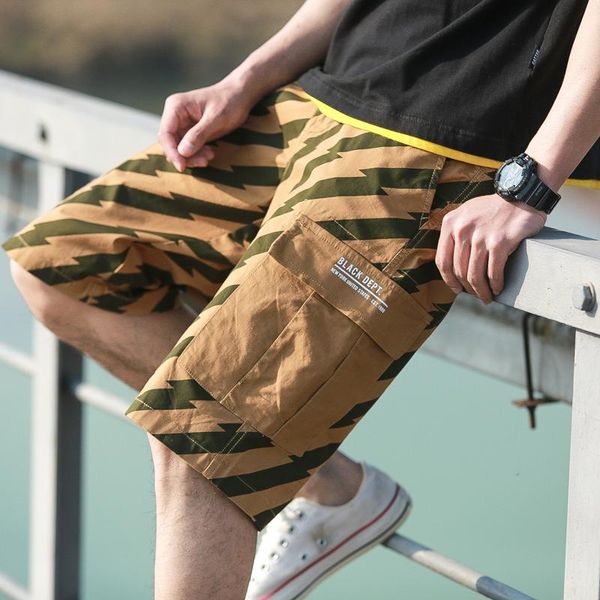 

tide brand men's shorts cotton cargo zebra stripe jogger pants loose large size tooling mens cloth, White;black
