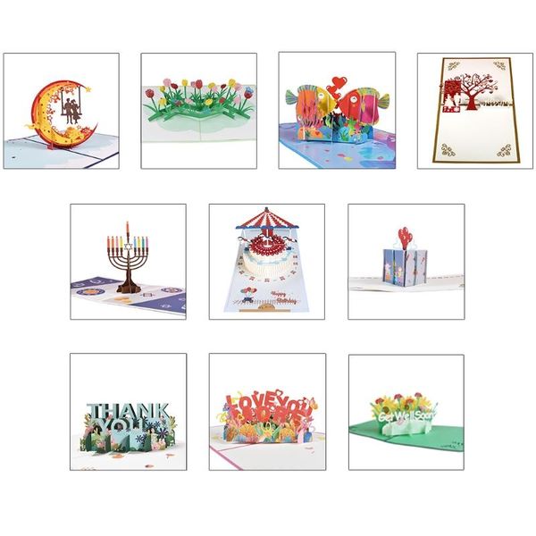 Biglietti d'auguri 3D Guarisci presto Card-Up Fiori Simpatia Festa della mamma Anniversario di matrimonio Cartoline di compleanno con busta