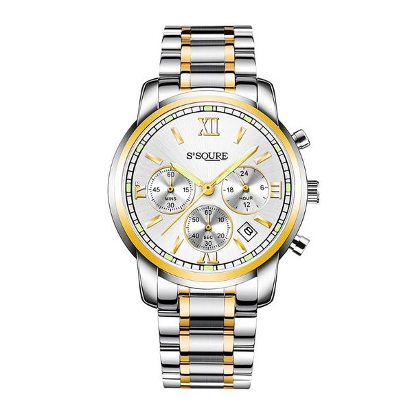 

wristwatches 2021 listing menbusiness watch stainless steel strap roman numeral multi-function waterproof quartz menwatch relogiomasculino, Slivery;brown