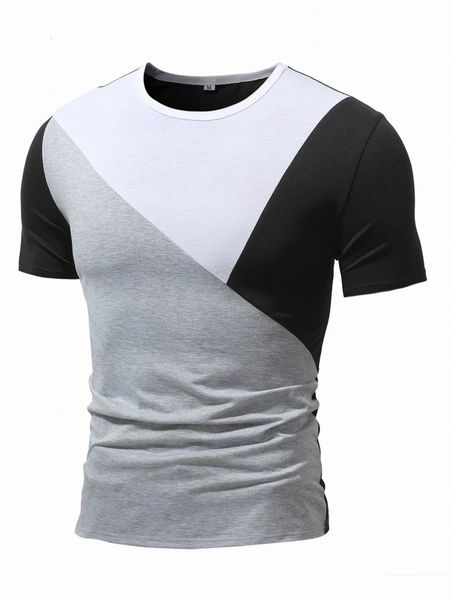 

men color block tee 9087#, White;black