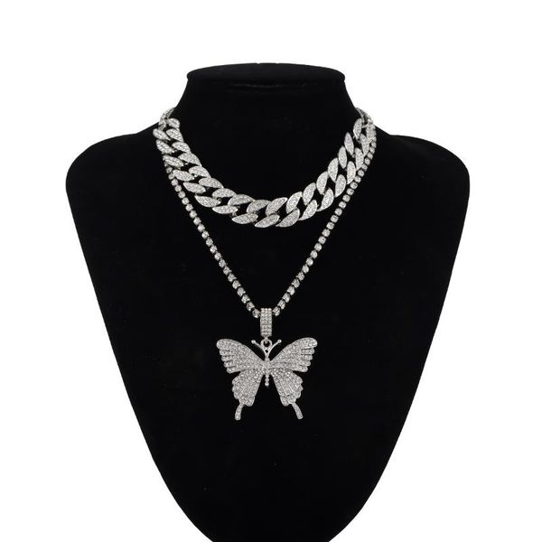 

pendant necklaces statement big butterfly necklace rhinestone chain for women bling tennis crystal choker party jewelry, Silver