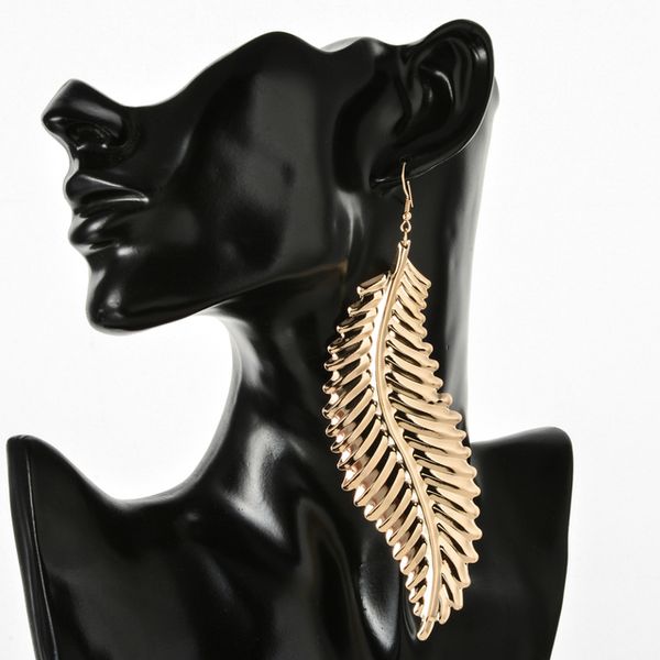 

Earrings LUBINGSHINE Hip Hop Women Big Leaf Drop Earring Metal Alloy Girls Gold Feather long Drop Earrings Party Nightclub Jewelry