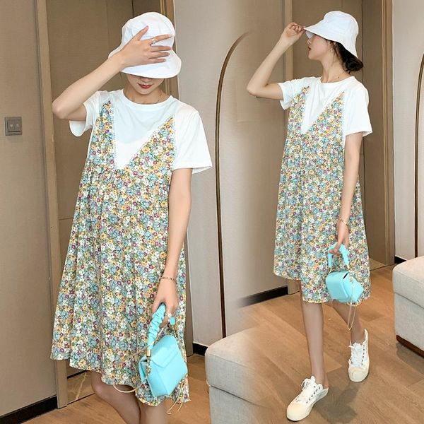 

maternity dresses 13909# clothes summer cotton short sleeves loose stylish knitted dress pregnant women pregnancy, White