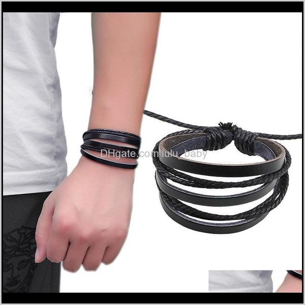 

charm drop delivery 2021 vintage retro punk handmade fashion jewelry multilayer leather braided rope wristband men bracelets & bangles for m, Golden;silver