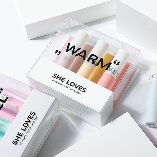 

lip gloss 3pcs/set smoke tube glaze set matte lasting waterproof non-stick cup lipstick gift makeup cosmetic tslm1
