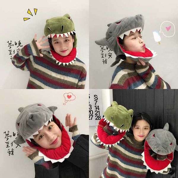 

japane cartoon plush prime shoot props cap girl cute shark dinosaur headset hat
