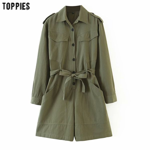 Toppies Tute da donna Pagliaccetti verde militare Tuta intera a maniche lunghe Tuta taglie forti 210412