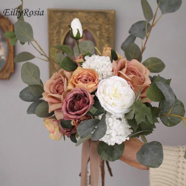 

wedding flowers eillyrosia artificial bridal bouquet arrival vintage color retro bride holding home decoration