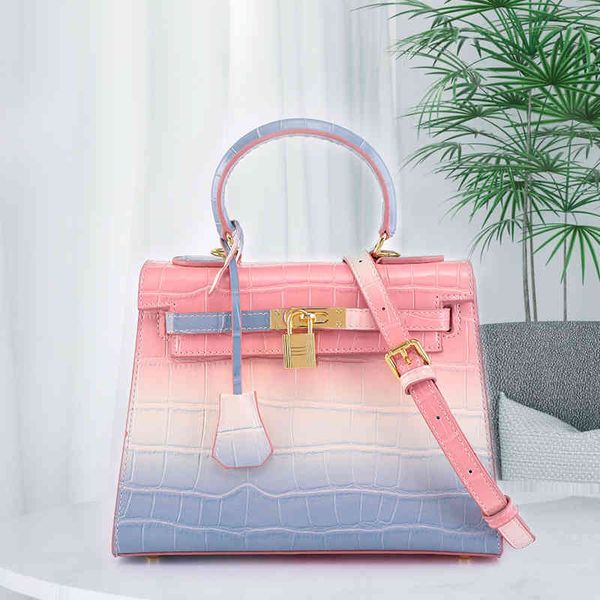 

designers herme 2021 summer gradient fashion trend portable women's rainbow vitality buckle net red diagonal bag