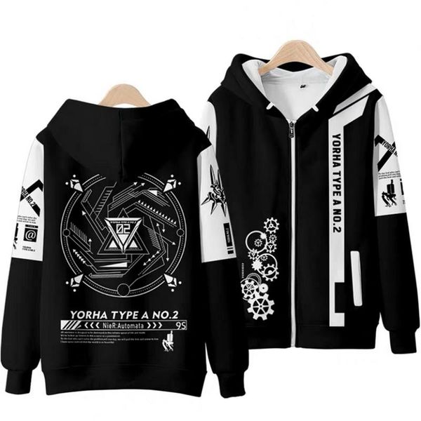 

men's hoodies & sweatshirts nier game: automata 3d printing zipper hoodie fashion man/woman/children long sleeve casual sweatshirt clot, Black