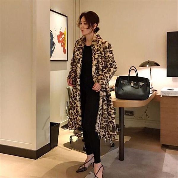 

women's fur & faux fashion leopard long teddy bear jackets coats women winter thick warm outerwear brand fashio y966, Black