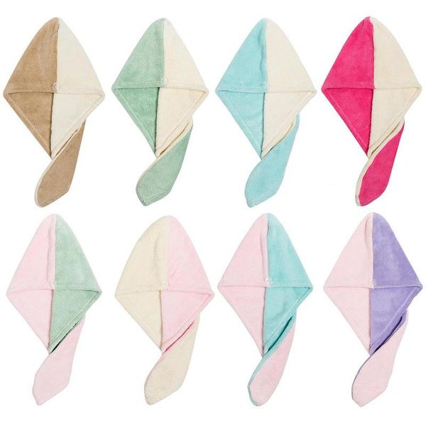 

polyester nylon coral fleece dry hair cap absorbent double color matching shower beanies